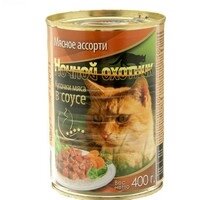 Ночной охотник / Влажный корм Консервы для кошек Мясное ассорти кусочки в соусе (цена за упаковку)
