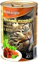 Ночной охотник / Влажный корм Консервы для кошек Мясное ассорти кусочки в желе (цена за упаковку)