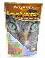 Ночной охотник / Влажный корм Паучи для кошек Мясное ассорти в желе (цена за упаковку)