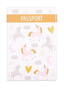 Обложка для паспорта Единороги с сердечками (глиттер) (ПВХ бокс)