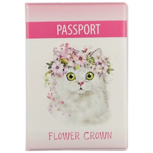Обложка на паспорт «Кошка с веночком из цветов»