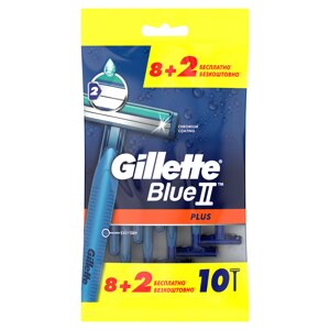 Одноразовые мужские бритвы Gillette Blue2 Plus, с 2 лезвиями, 10, фиксированная головка