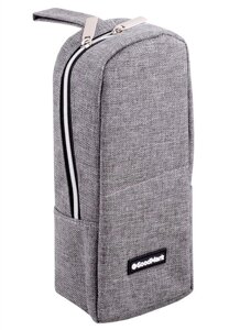 Пенал-косметичка 1отд. Private серый, 21*9*6см, вертикальный, текстильный, молния, фиксация магнитом, каучук. аппликация, петля