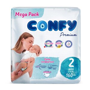 Подгузники Confy Premium Mini, размер 2 (3-6 кг), 160 штук