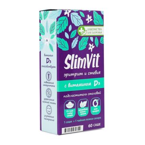 Подсластитель столовый Лакомства для здоровья "SlimVit" эритрит и стевия с витамином Dз 60 г