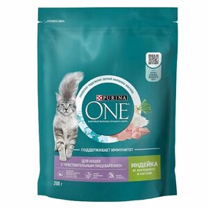 PURINA ONE SENSITIVE / Сухой корм Пурина УАН для взрослых кошек при чувствительном пищеварении с индейкой