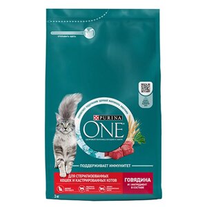 PURINA ONE STERILISED / Сухой корм Пурина УАН для взрослых стерилизованных кошек с говядиной