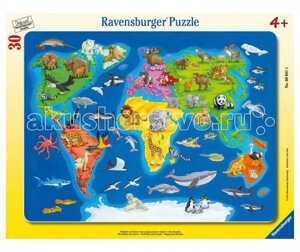 Ravensburger Пазл Карта мира с животными 30 элементов