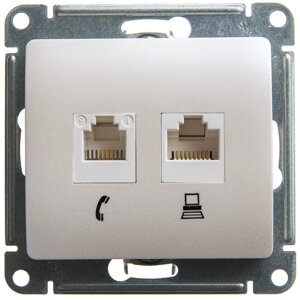 Розетка двойная Schneider Electric Glossa RJ45 + RJ11 перламутр