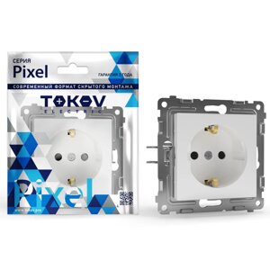 Розетка Tokov Electric Pixel 1-м с заземлением с защитными шторками белая