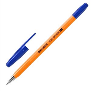 Ручка шариковая синяя M-500 ORANGE, корпус оранжевый, узел 0,7мм, линия 0,35мм, BRAUBERG