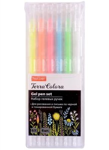 Ручки гелевые 6цв Terra Colora для тонированной бумаги, Hatber