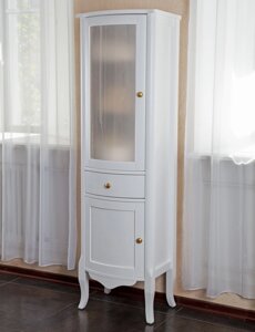 Шкаф-пенал La Beaute Classic Lorette белый глянец, матовое стекло, фурнитура золото L CLO. Sx. LBL. O. OR