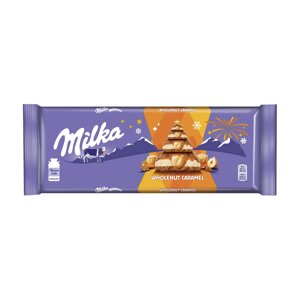 Шоколад молочный Milka с молочной и карамельной начинками и обжаренным цельным фундуком 300 г