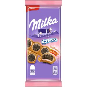 Шоколад молочный Milka с печеньем «Oreo» клубничного вкуса, 92 г