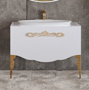 Тумба для комплекта La Beaute Charante 100 белая со стеклянной столешницей, фурнитура золото B100CH1OR