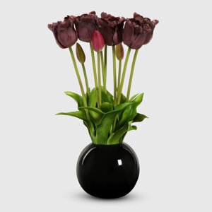 Тюльпаны Конэко-О 10151_Х2_10160 в черном кашпо 45 см