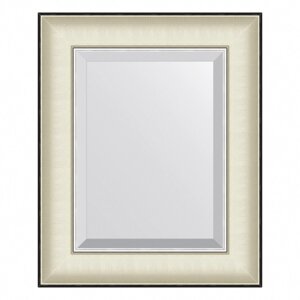 Зеркало с фацетом в багетной раме Evoform белая кожа с хромом 78 мм 44х54 см