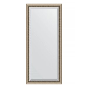 Зеркало с фацетом в багетной раме Evoform состаренное серебро с плетением 70 мм 73х163 см
