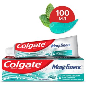 Зубная паста Colgate Макс Блеск Кристальная мята с отбеливающими пластинками для свежего дыхания и отбеливания зубов, 100 мл