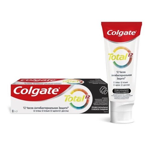 Зубная паста Colgate Total 12 Профессиональная Глубокое Очищение с древесным углем, а также с цинком и аргинином для антибактериальной защиты всей полости рта в течение 12 часов, 80 гр