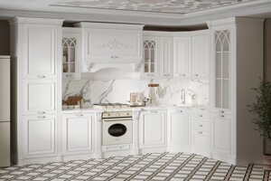 Набор кухонный Монако П1Ф угловой 3,75*2,25 (Кухня 3,0*1,5+ПД750+ПС750) Белый/мрамор Арида мебель