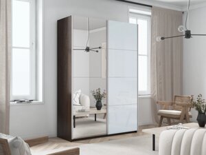 Шкаф-купе Прайм 2-х дверный 1400х570х2300 (Зеркало, Стекло белое) Е1 мебель