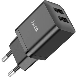 Адаптер/Блок питания/Быстрая зарядка для телефона 2 USB-A 2.1А /Hoco N25 Dual Port Safe Charger black (EU)