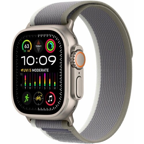Apple Умные часы Apple Watch Ultra 2 49 мм Titanium Case with Trail Loop (49mm, Серо-зелёный S/M, S/M)