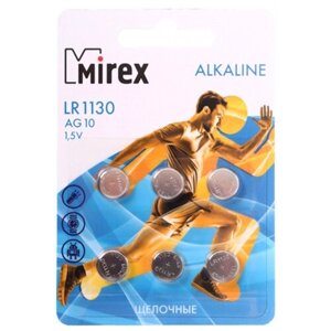 Батарея щелочная "Mirex" AG10/LR1130 1.5V 6шт блистер 23702-LR1130-E6