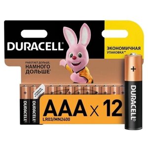 Батарейка алкалиновая Duracell Basic, AAA, LR03-12BL, 1.5В, блистер, 12 шт. , 1 шт.