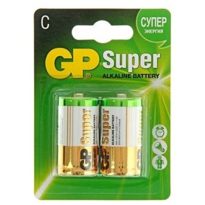 Батарейка алкалиновая GP Super, C, LR14-2BL, 1.5В, блистер, 2 шт.