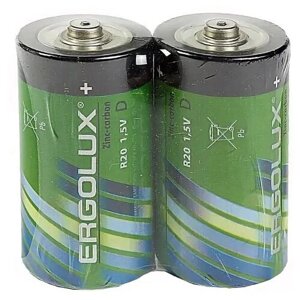 Батарейка Ergolux D/R20, в упаковке: 2 шт.