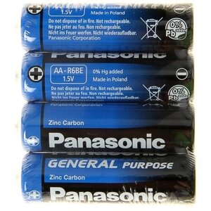 Батарейка солевая Panasonic General Purpose, AA, R6-4S, 1.5В, спайка, 4 шт.