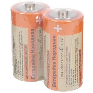 Батарейка TDM Electric, C (R14), Народная Zinc-carbon, солевая, 1.5 В, спайка, 2 шт