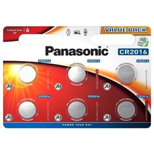 Батарейки Panasonic CR2016 3v дисковые литиевые Lithium Power в блистере 6шт