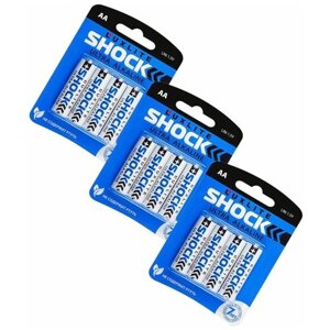 Батарейки щелочные / алкалиновые/ Luxlite SHOCK , тип АА 1,5V, 3 блистера по 4 шт