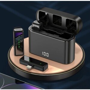Беспроводной петличный микрофон J88 Lightning for iPhone, iPad. Кейс для зарядки, 2 микрофона, приемник Lightning Штекер.