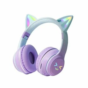 Беспроводные наушники Cat ear BT612 детские c ушками кошки, LED, Bluetooth, святятся, сиреневый / серый