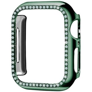 Чехол (бампер) для Apple Watch 41 mm со стразами, зеленый