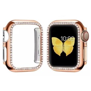 Чехол (бампер) для Apple Watch 44mm со стразами, розовое золото