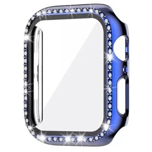 Чехол (бампер) для Apple Watch 44mm со стразами, синий