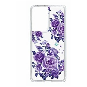 Чехол для Samsung Galaxy S21 Ultra Kruche Print Roses, противоударная пластиковая накладка с рисунком, силиконовый бампер с защитой камеры, с принтом