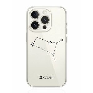 Чехол для смартфона iPhone 15 Pro прозрачный силиконовый с инкрустацией кристаллами Lux Знак зодиака Близнецы Gemini