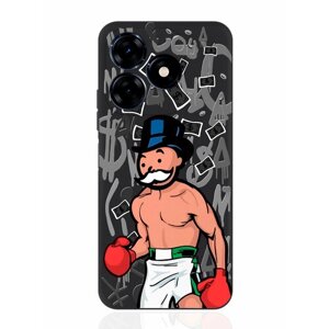 Чехол для смартфона Tecno Spark 20C черный силиконовый Monopoly Boxing/ Монополия Боксер