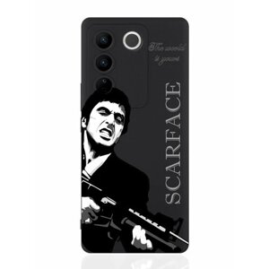 Чехол для смартфона Vivo V27 черный силиконовый Scarface Tony Montana/ Лицо со шрамом