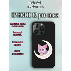 Чехол для телефона Iphone 12 pro max c принтом аниме кот на месяце луны