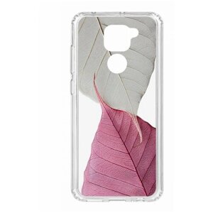 Чехол для Xiaomi Redmi Note 9 Kruche Print Pink and white, противоударная пластиковая накладка с рисунком, силиконовый бампер с принтом и защитой камеры