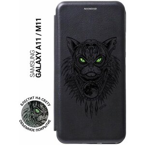 Чехол-книжка Book Art Jack для Samsung Galaxy A11, M11 с принтом "Shaman Cat" черный
