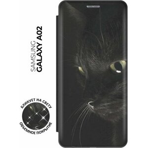 Чехол-книжка Черный кот на Samsung Galaxy A02 / Самсунг А02 с эффектом блика черный